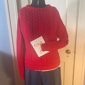Women's Red Cable Knit Sweater (Drifter) from Lands End NWOT